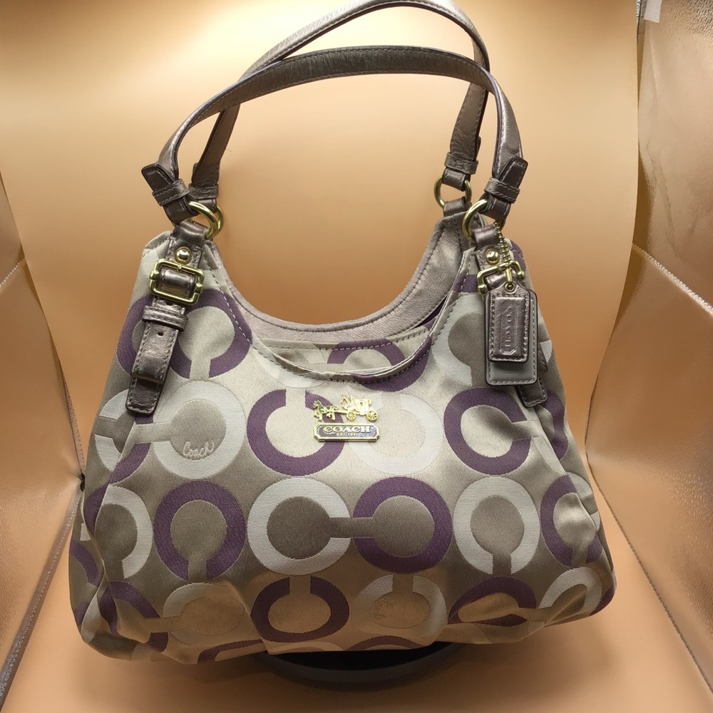 Coach Madison Maggie Lexy large hand bag 3 large pockets in purple and silver